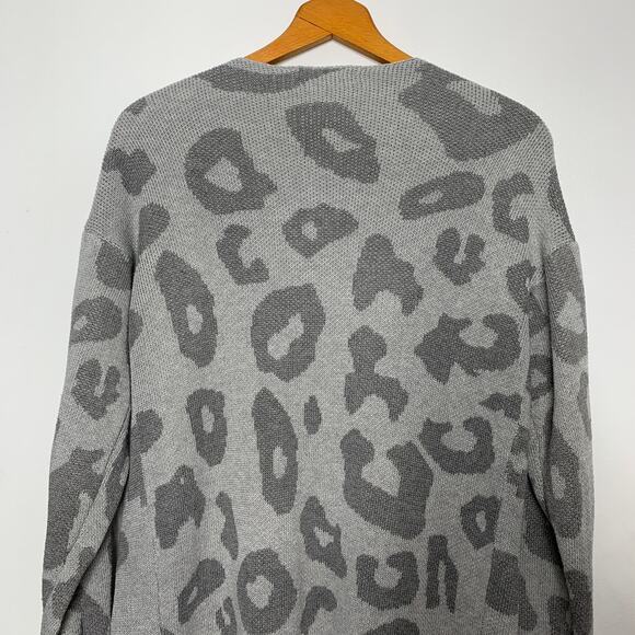 Amazon Brand gray leopard print longline duster length cardigan sweater SZ L - Picture 6 of 10